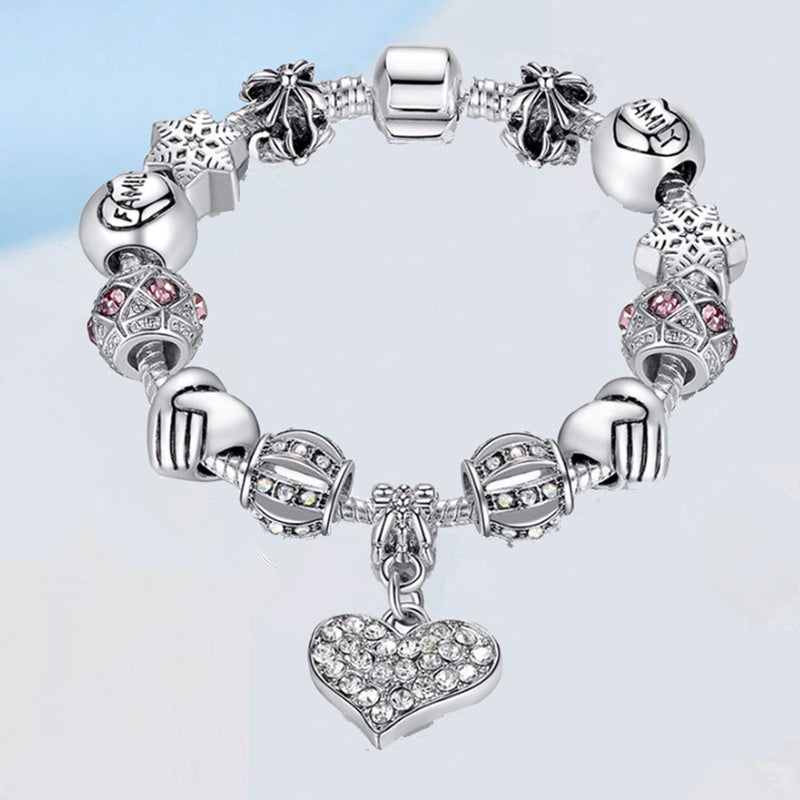 MUERDOU Mother Charms Bracelet for Women Murano Glass Beads Butterfly Flower Charms Amethyst Bracelets (Heart charm bracelet) - Image 2